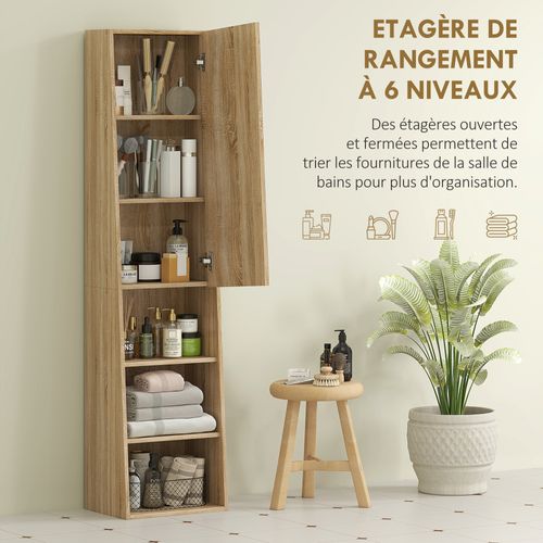 Colonne Salle De Bain Design Trapézoïdale - Porte, 3 Étagères, 3 Niches