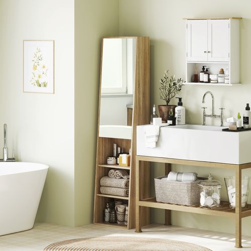 Colonne Salle De Bain Design Trapézoïdale - Porte, 3 Étagères, 3 Niches