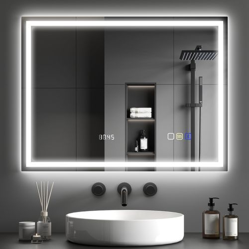 Miroir Lumineux LED 80 X 60 Cm Bluetooth Interrupteur Tactile Lumière Réglable