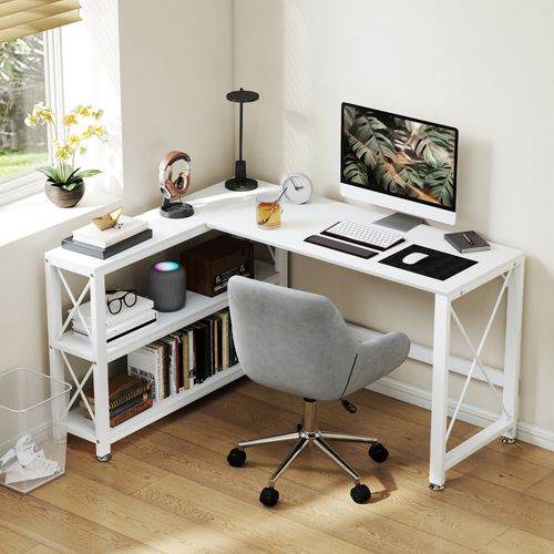Bureau D'angle Modulable Multi-rangement Métal Panneaux Blanc