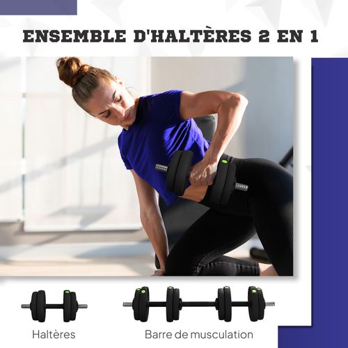 Haltères 2 En 1 Réglables - Haltères Libres 15 Kg - Barres Incluses