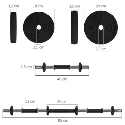 Haltères 2 En 1 Réglables - Haltères Libres 15 Kg - Barres Incluses