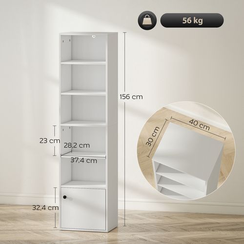 Bibliothèque Étagère Colonne H.156cm Une Porte 5 Niches Blanc