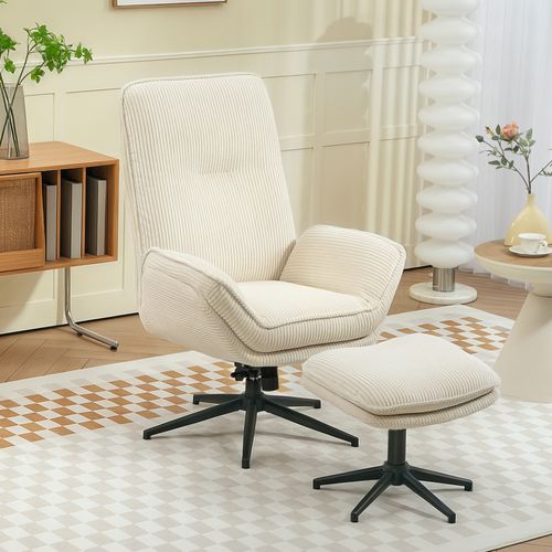 Fauteuil Relax Repose-pieds Design Velours Côtelé Inclinable Beige