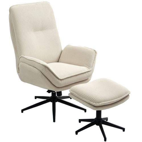 Fauteuil Relax Repose-pieds Design Velours Côtelé Inclinable Beige