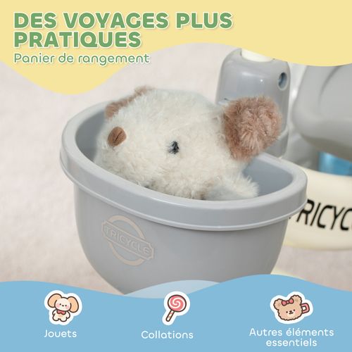 Tricycle Enfant Multi-équipé Métal Bleu Blanc Gris