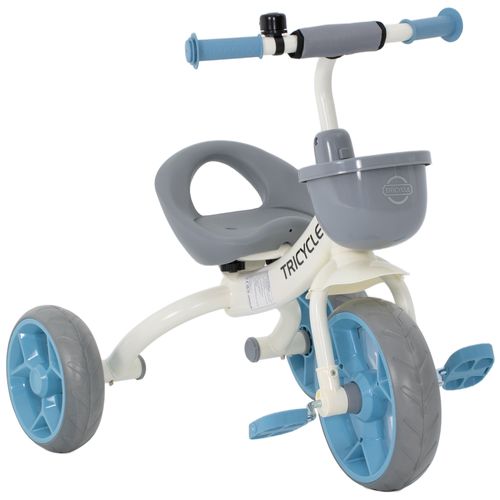 Tricycle Enfant Multi-équipé Métal Bleu Blanc Gris