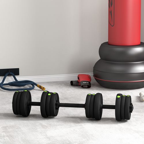 Haltères 2 En 1 Réglables - Haltères Libres 20 Kg - Barres Incluses - Noir Vert