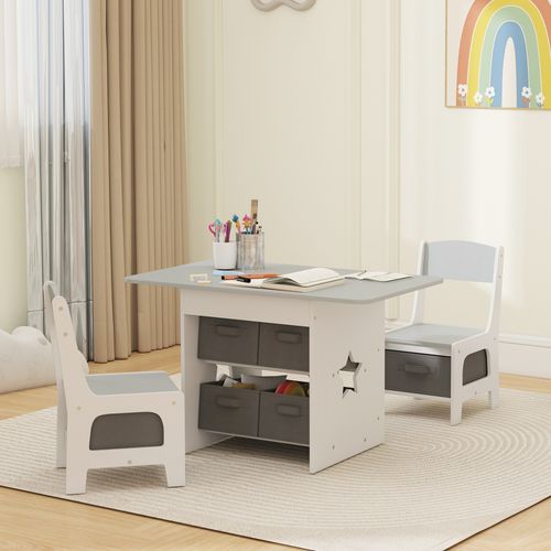 Ensemble Table Et Chaises Enfant Design Étoile Gris Clair Blanc 6 Tiroirs