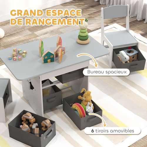 Ensemble Table Et Chaises Enfant Design Étoile Gris Clair Blanc 6 Tiroirs