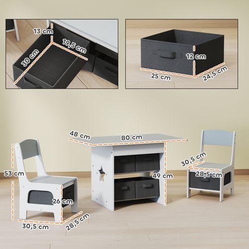 Ensemble Table Et Chaises Enfant Design Étoile Gris Clair Blanc 6 Tiroirs