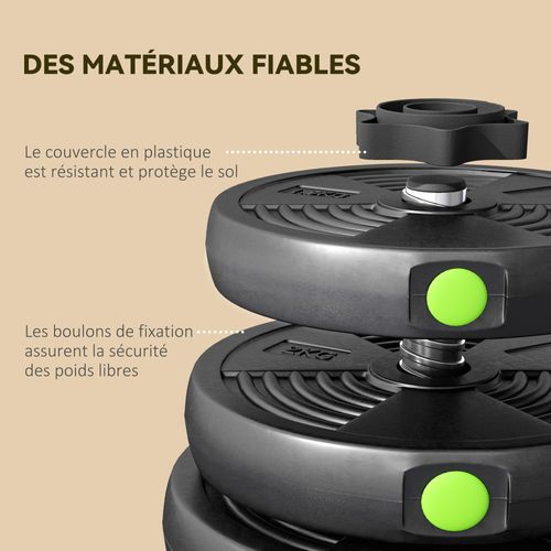 Haltères 2 En 1 Réglables - Haltères Libres 30 Kg - Barres Incluses - Noir Vert