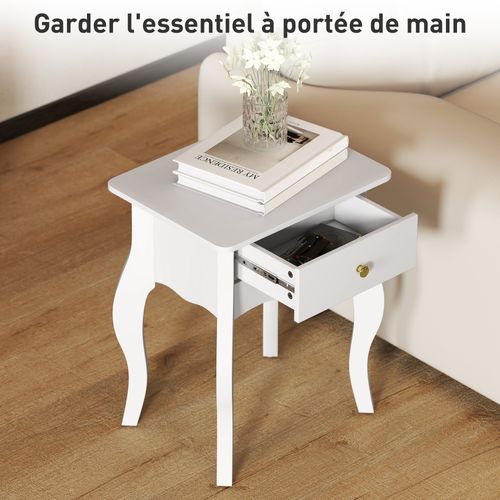 Lot De 2 Tables 'appoint Bouts De Canapé Avec Tiroir Style Baroque Blanc