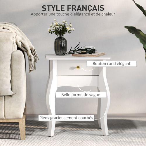 Lot De 2 Tables 'appoint Bouts De Canapé Avec Tiroir Style Baroque Blanc