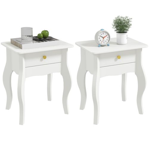 Lot De 2 Tables 'appoint Bouts De Canapé Avec Tiroir Style Baroque Blanc