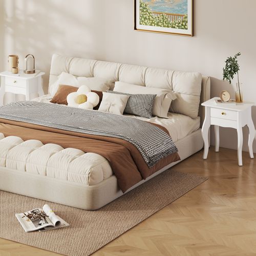 Lot De 2 Tables 'appoint Bouts De Canapé Avec Tiroir Style Baroque Blanc