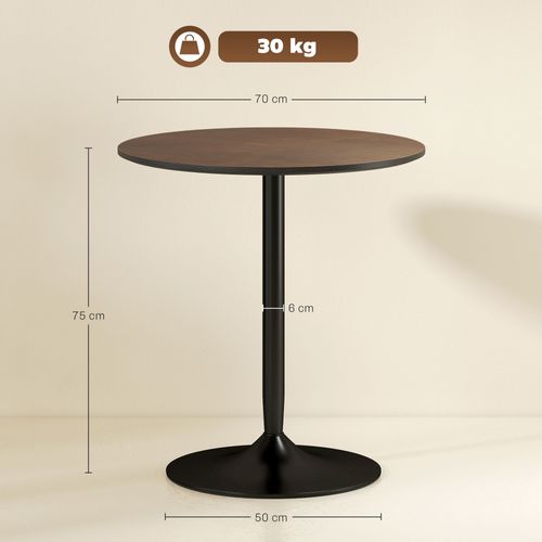 Table De Salle à Manger Ronde 2 Personnes Dia.70 Cm Acier Noir Effet Bois Noyer