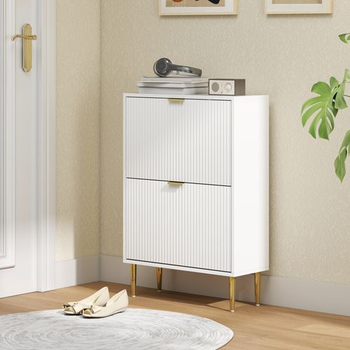 Meuble à Chaussures Style Art Déco 2 Portes Métal Doré Blanc