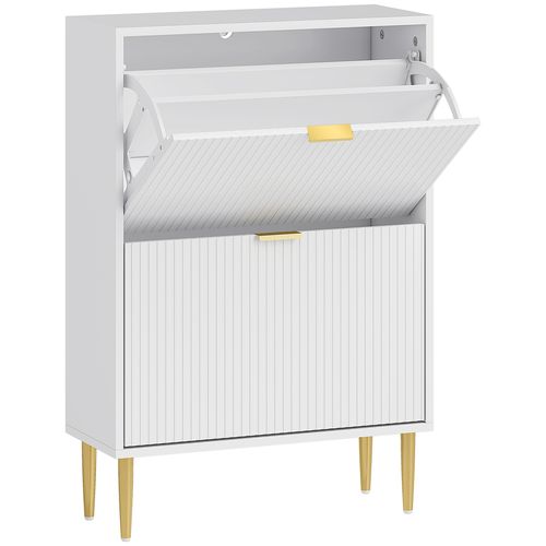 Meuble à Chaussures Style Art Déco 2 Portes Métal Doré Blanc