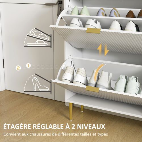 Meuble à Chaussures Style Art Déco 2 Portes Métal Doré Blanc