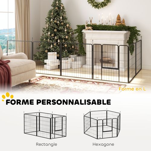 Parc Enclos Chien Modulable Pliable 6 Panneaux Porte Acier Noir