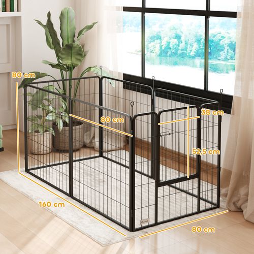 Parc Enclos Chien Modulable Pliable 6 Panneaux Porte Acier Noir