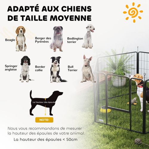 Parc Enclos Chien Modulable Pliable 6 Panneaux Porte Acier Noir
