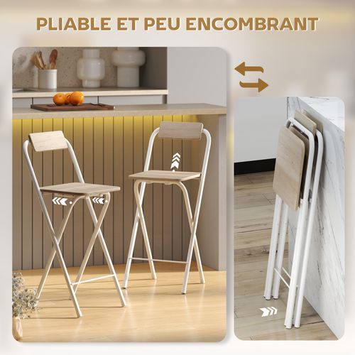 Lot De 2 Tabourets De Bar Pliants Avec Dossier Et Repose-pieds