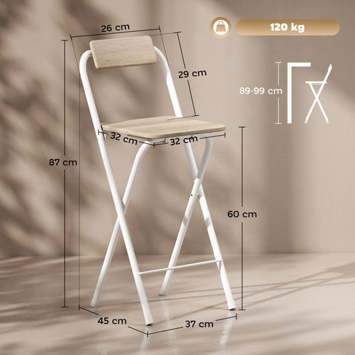 Lot De 2 Tabourets De Bar Pliants Avec Dossier Et Repose-pieds