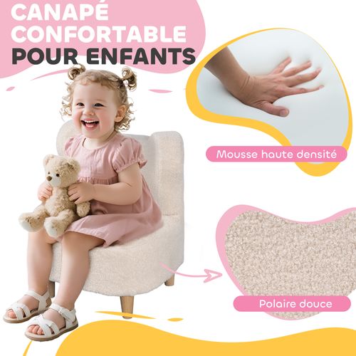 Fauteuil Enfant Design Scandinave Forme Ours Tissu Polaire Beige
