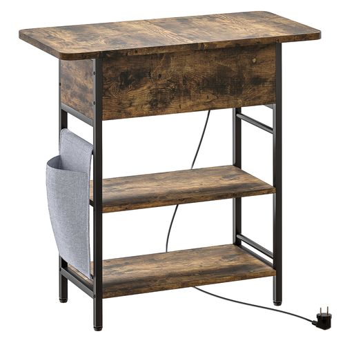 Console Style Industriel Avec Station De Charge Métal Noir Effet Bois Vieilli