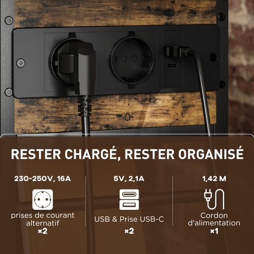 Console Style Industriel Avec Station De Charge Métal Noir Effet Bois Vieilli