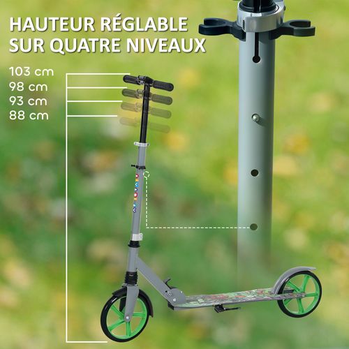 Trottinette Pliable Réglable Enfant Hip-hop Style Frein Métal Gris Vert