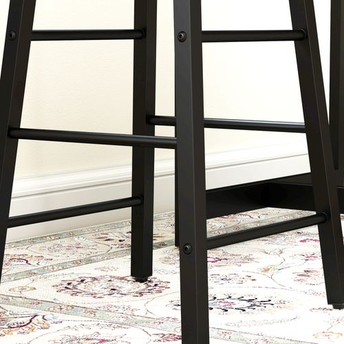 Ensemble Table De Bar Avec 2 Tabourets - 3 Étagères - Acier Noir Effet Bois De Chêne Clair