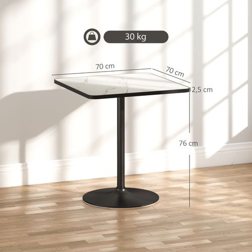 Table à Manger Design Bistrot 4 Personnes Métal Noir Plateau Effet Marbre Blanc