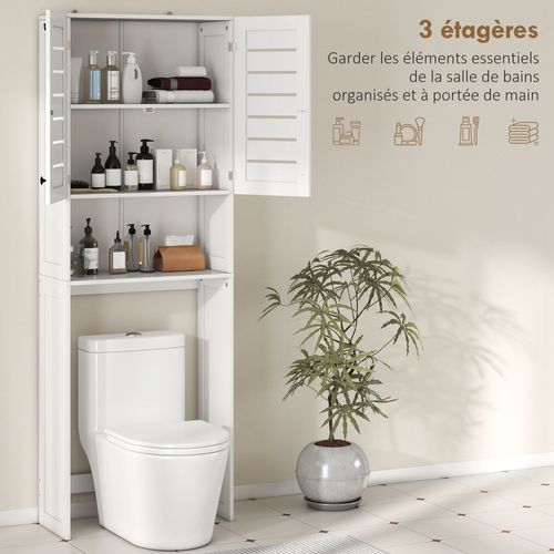 Meuble Wc Dessus Toilettes Style Classique Chic 2 Portes Étagère Niche Blanc