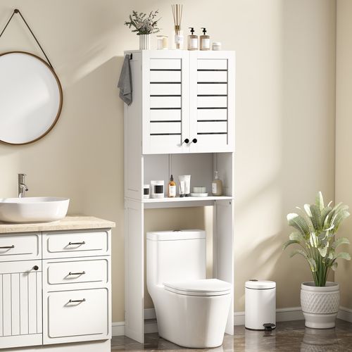 Meuble Wc Dessus Toilettes Style Classique Chic 2 Portes Étagère Niche Blanc