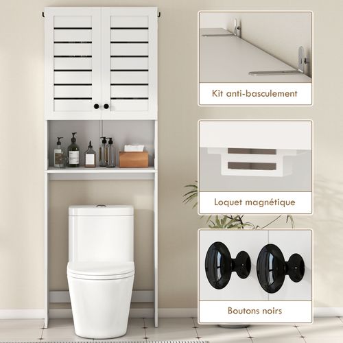 Meuble Wc Dessus Toilettes Style Classique Chic 2 Portes Étagère Niche Blanc