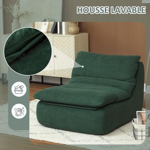 Fauteuil En Mousse Expansible Déhoussable Grand Confort Tissu Vert