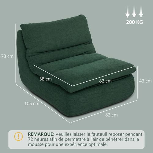 Fauteuil En Mousse Expansible Déhoussable Grand Confort Tissu Vert