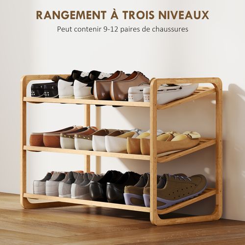 Étagère Bambou Style Naturel Étagère à Chaussures 3 Niveaux