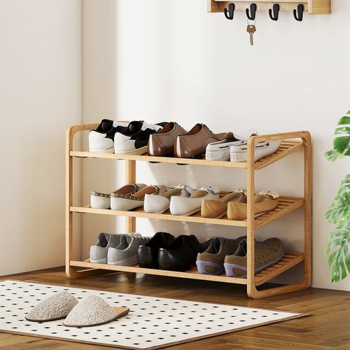 Étagère Bambou Style Naturel Étagère à Chaussures 3 Niveaux