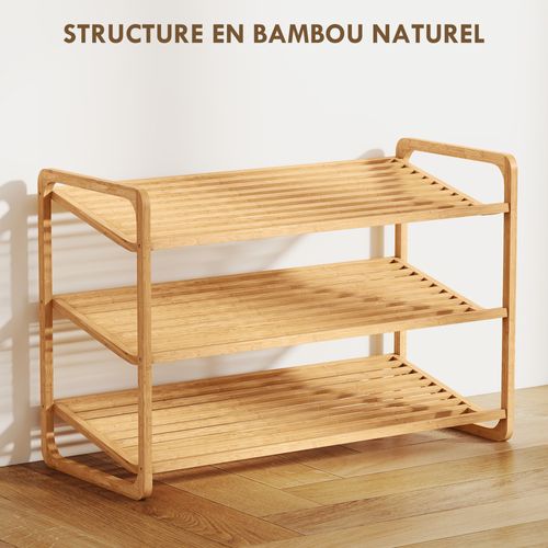 Étagère Bambou Style Naturel Étagère à Chaussures 3 Niveaux