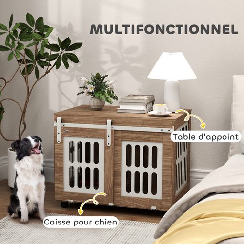 Cage Pour Chien En Bois Effet Noyer Porte Coulissante Verrouillable