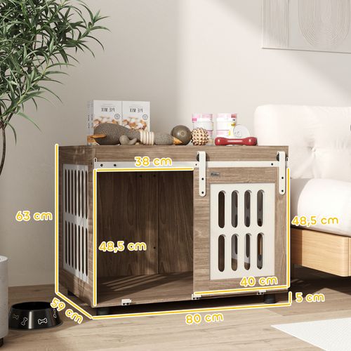 Cage Pour Chien En Bois Effet Noyer Porte Coulissante Verrouillable