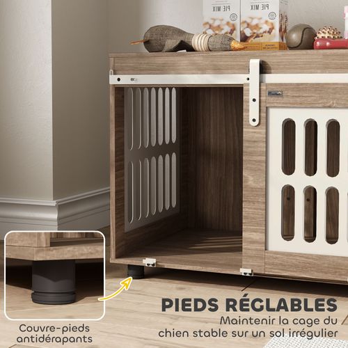 Cage Pour Chien En Bois Effet Noyer Porte Coulissante Verrouillable