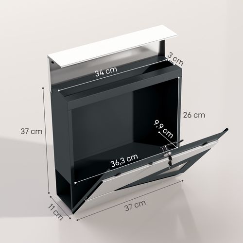 Boîte Aux Lettres Murale Design Verrouillable Avec Fenêtre Kit Visserie Inclus