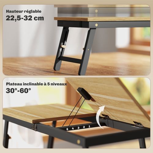 Table De Lit Pliable Réglable Inclinable Pour Ordinateur Bambou Mdf