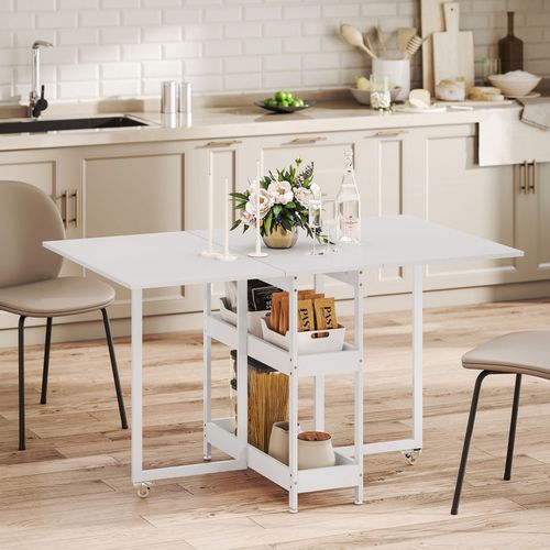 Table De Cuisine Rabattable Pliable 2-4 Personnes Avec Étagères