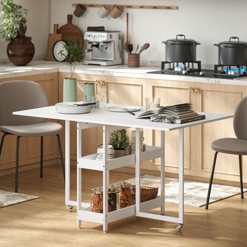 Table De Cuisine Rabattable Pliable 2-4 Personnes Avec Étagères